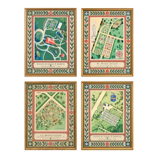Atelier Aria Lumae the Grand Estate Cartography Set of 4 Faux Antique Gold Frame Fine Art Hge Gallery Board Prints Wall Space 26 X 34 For Sale