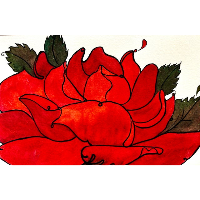 Red Original Watercolor “Red Gothic Rose” Ink and Wash Painting For Sale - Image 8 of 8