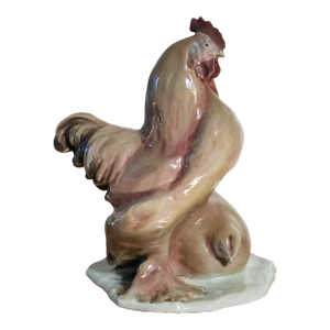 Antique Large Porcelain Rooster and Hen by Gebrüder Heubach