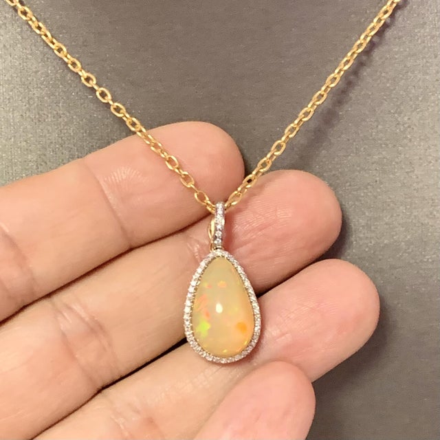 Natural Ethiopian Opal Diamond Necklace 14k Yellow Gold 9.23 TCW Certified For Sale - Image 9 of 10