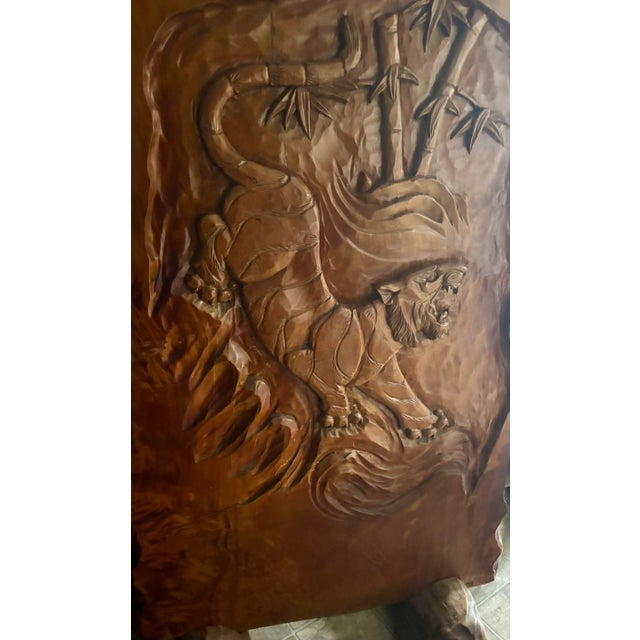 Mid-Century Modern Monumental 5.5-Ft Vintage Hand-Carved Solid Wood Relief Sculpture With Matching Stands. A Family Heirloom, Truly One of a Kind of This Size. For Sale - Image 3 of 12