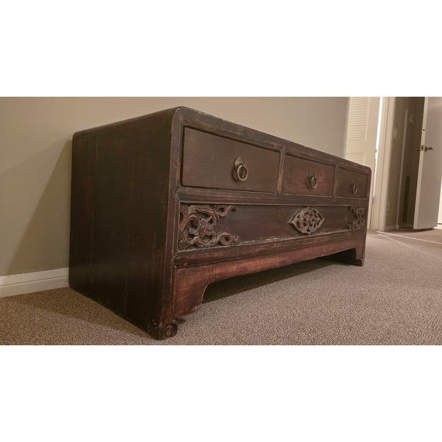 Brown Antique Chinese Low Boy 3 Drawer Cabinet For Sale - Image 8 of 8