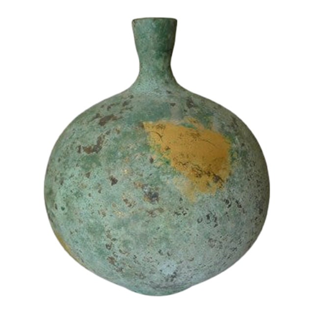 Late 20th Century Copper Korean Vase With Gold Leaf Accents For Sale