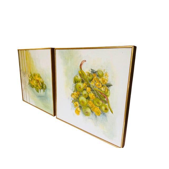 Impressionist Signed Dorothy Malan Original Floral Still Life Paintings – Matched Pair | Michigan Artist | Vintage Impressionist Artwork | Gold & Wood Frames For Sale - Image 3 of 12