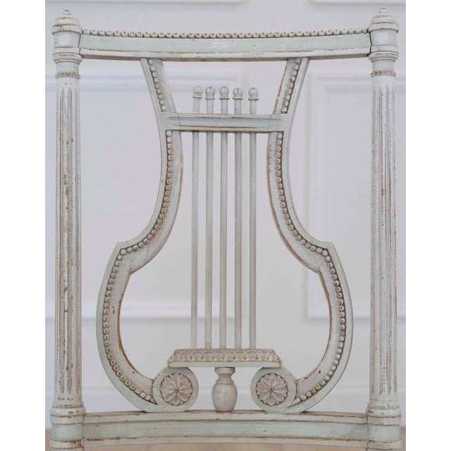 Light Gray Pair of Antique French Neoclassical Painted Chairs in Antique Linen For Sale - Image 8 of 13