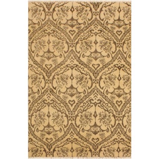 1990s Boho Chic Modern Beige/Brown Wool & Viscous Rug - 4'0 X 5'10 For Sale