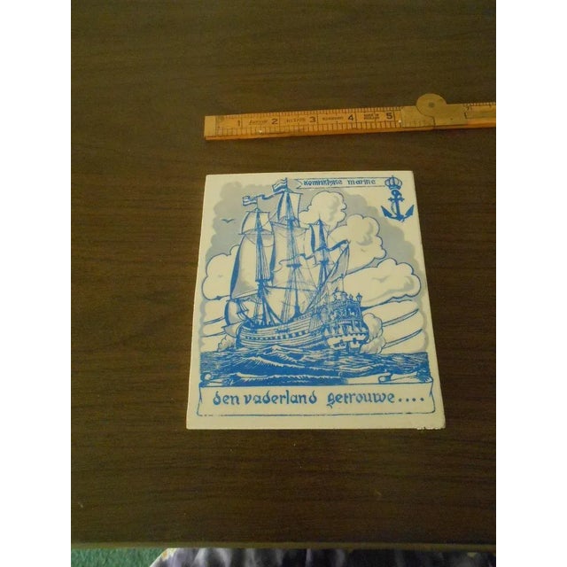 Nautical Antique Dutch Royal Navy Sailing Ship Delft Blue & White Tile Sphinx Maritime Nautical For Sale - Image 3 of 8
