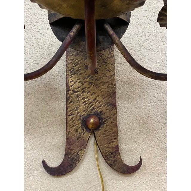 Gothic Wrought Iron Gothic Revival Three Light Wall Sconce c.1950 For Sale - Image 3 of 3