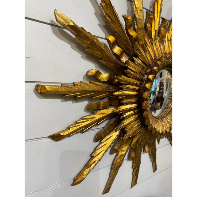 Wood Vintage Convex Sunburst Mirror For Sale - Image 7 of 10