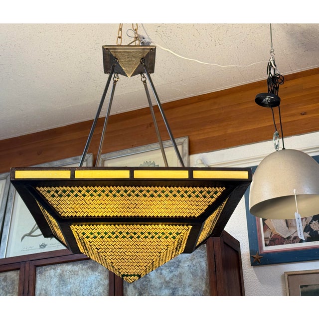 Hilliard Lamps Art Mosaic Glass With Bronze Pyramid Chandelier For Sale In San Francisco - Image 6 of 12
