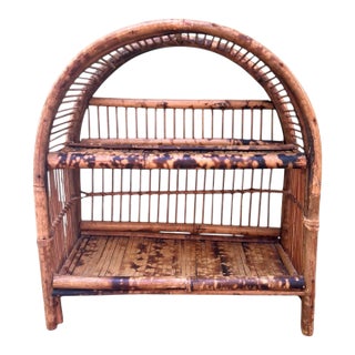 Early-Mid 20th Century Palm Beach Modern Tortoise Shell Burnt and Split Bamboo Table Shelf or Etegere For Sale