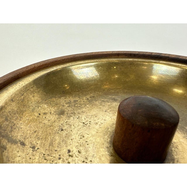 1960s Mid-Century Modern Round Teak and Brass Pipe Ashtray, 1960s For Sale - Image 5 of 10