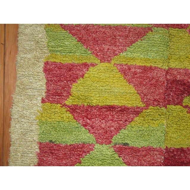Zabihi Collection Lime Green Red Accent Vintage Turkish 20th Century Shag Rug - 3'2" x 4'4" For Sale - Image 4 of 6