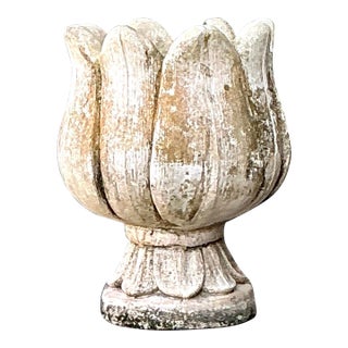 Vintage Patinated Cast Concrete Tulip Planter For Sale
