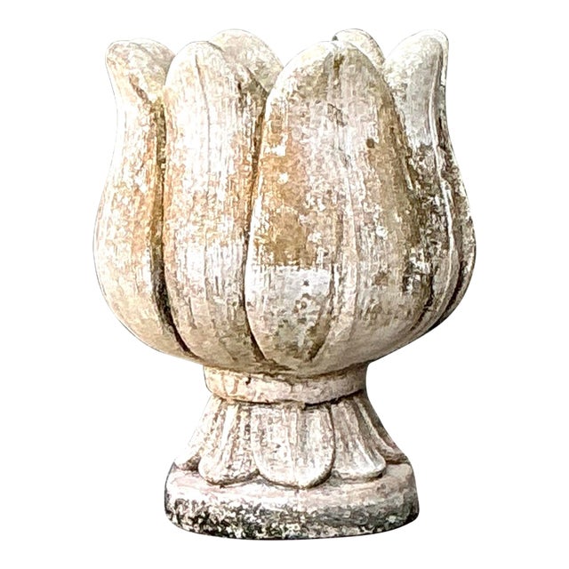 Vintage Patinated Cast Concrete Tulip Planter For Sale