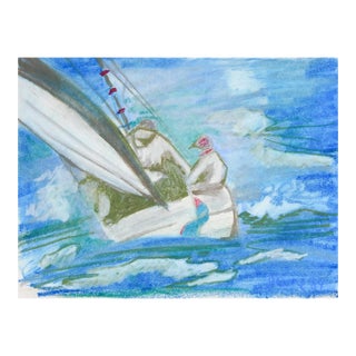 Vintage 1989 Modernist Sailing Pastel Painting For Sale