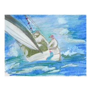Vintage 1989 Modernist Sailing Pastel Painting