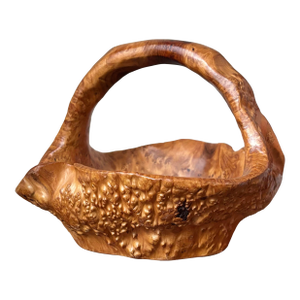 Hand Carved Natural Solid Burl Wood Tree Root Bowl Basket With Handle