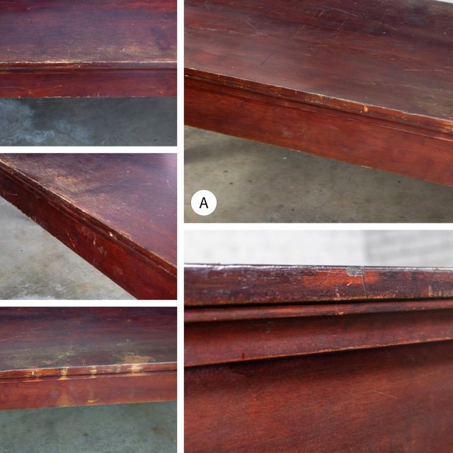 Brown Early 20th Century Rustic Mahogany Farmhouse Harvest Dining Table With Distressed Finish For Sale - Image 8 of 18