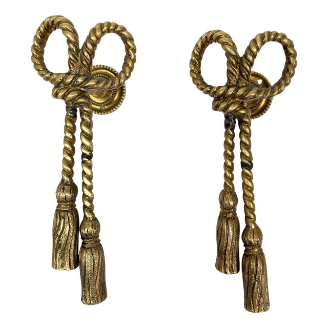 Mid-Century Italian Hollywood Regency Brass Handles or Wall Hooks, 1970s, Set of 2 For Sale