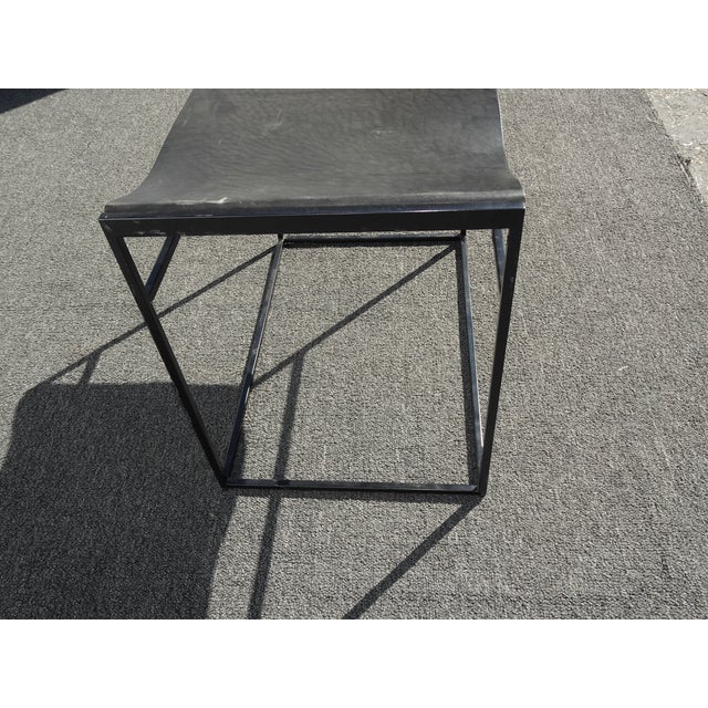 Metal Black Bench With Leather Seat Stool W Metal Frame #1 For Sale - Image 7 of 12