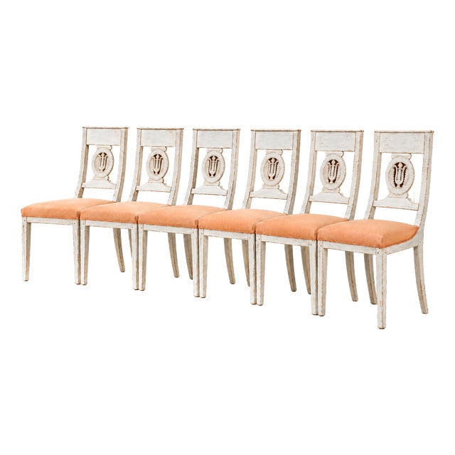 Antique Directoire Period Chairs in Light Grey Lacquered Wood, 1795, Set of 6 For Sale