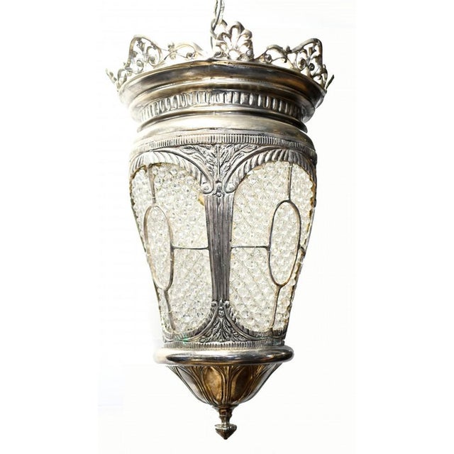 Victorian Silver Plate Lantern in Crystal Glass For Sale - Image 4 of 7