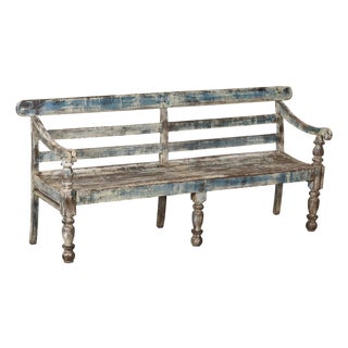 Antique Indian Painted Teakwood Bench For Sale