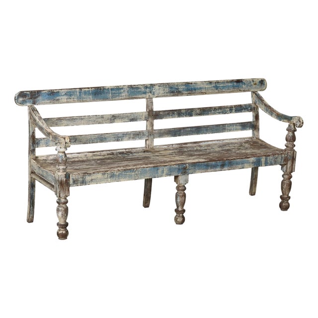 Antique Indian Painted Teakwood Bench For Sale