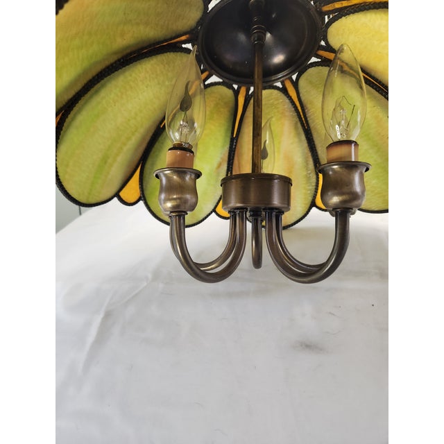 Green Vintage Mid-Century Modern Green Slag & Amber Glass Hanging Swag Lamp For Sale - Image 8 of 11