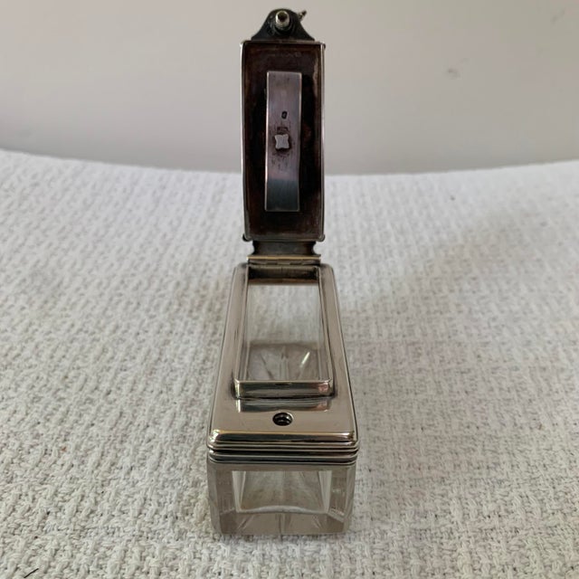 Antique Sterling Silver Cut Crystal Traveling Ink Well For Sale - Image 12 of 15