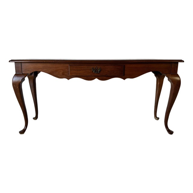 Vintage Thomasville Oak Queen Anne Style Console Table With Drawer For Sale