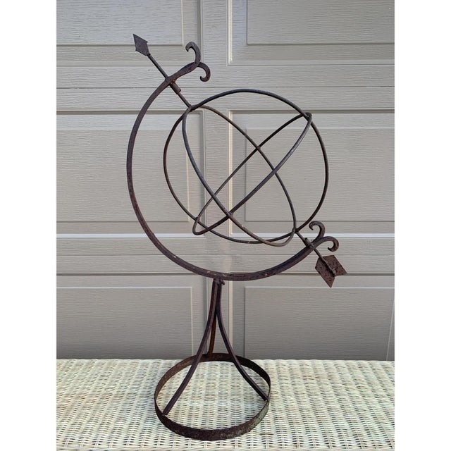 Gray Early 20th Century Large Classical Iron Armillary Sphere Garden Sculpture on Stand – English Estate Style For Sale - Image 8 of 9