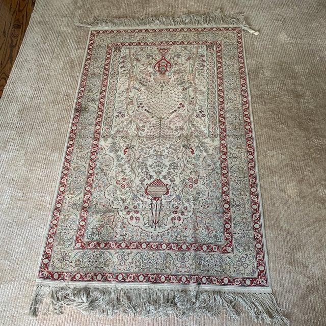 Green Vintage Silk Persian Style Rug For Sale - Image 8 of 8