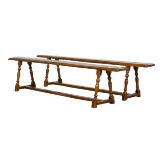 Late 19th Century French Provincial Oak Farmhouse Benches – A Pair For Sale