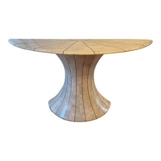 Vintage Maitland Smith Tessellated Marble Sculptural Demilune Console Table For Sale