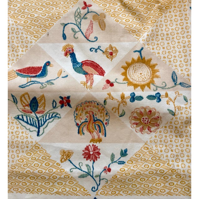 Custom Made Curtain Panel Crewel-Look Embroidered Floral Vase Cotton – Lined & Weighted, 50x54 For Sale - Image 4 of 8