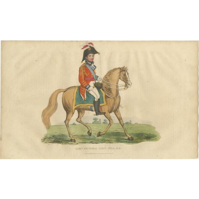 Hollywood Regency Richard Evans, Lord Hill, Lieutenant General, Riding a Pale Chestnut Horse, 1815, Engraving For Sale - Image 3 of 8