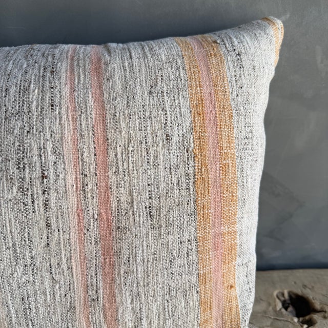 Linen Vintage Turkish Hemp Rug Pillow 18" X 28" With Down Insert For Sale - Image 8 of 8