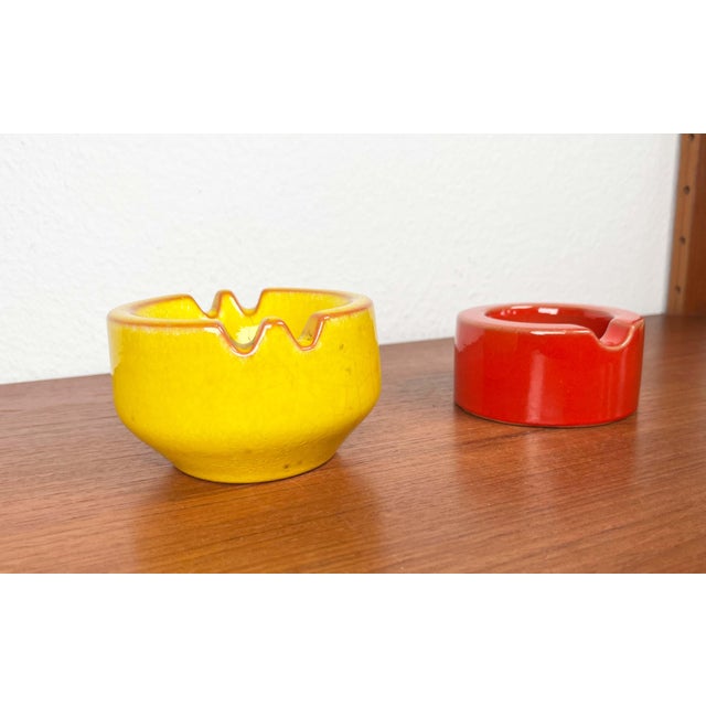 Mid-Century Modern German Space Age Red and Yellow Ceramic Ashtrays, 1960s, Set of 2 For Sale - Image 16 of 18