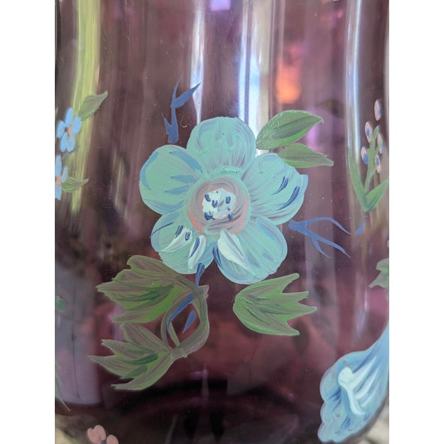Vintage Hand Painted Purple Glass Hurricanes- A Pair For Sale - Image 17 of 17