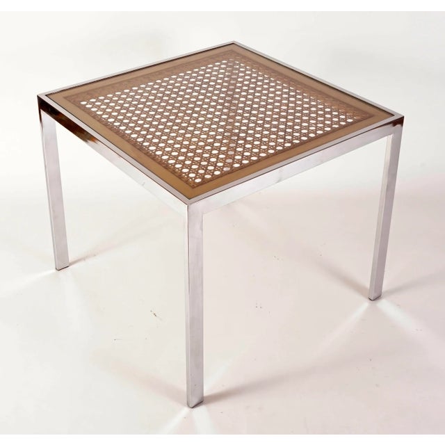 Mid Century Modern Chrome and Cane Occasional Table in the Style of Milo Baughman For Sale - Image 12 of 13