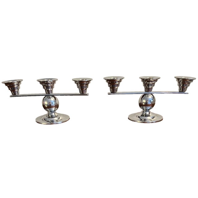 These Vintage Bruce Hunt Art Deco Chrome Candelabras are a set of 2 stunning decorative collectibles perfect for all...