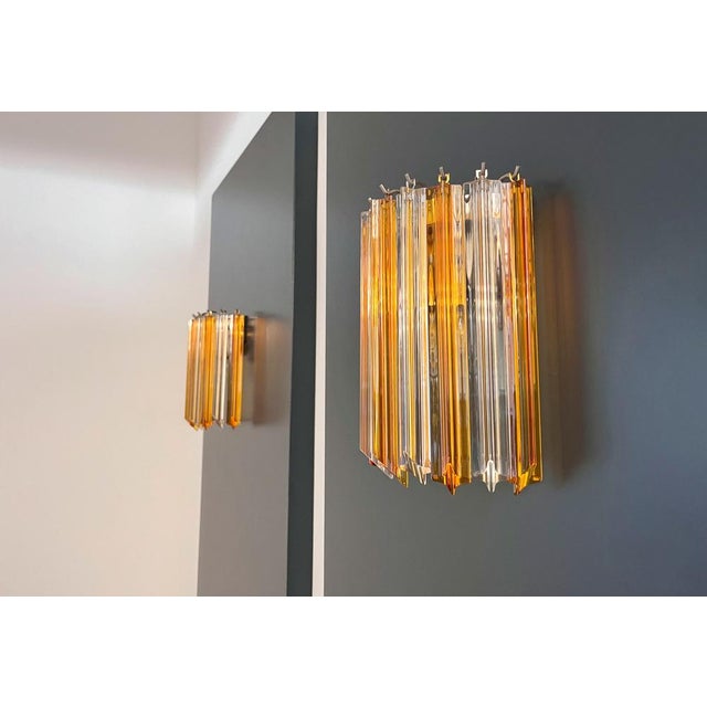 1990s Vintage Murano Wall Sconce with 9 Clear and Amber Quadriedri, 1990s, Set of 2 For Sale - Image 5 of 14