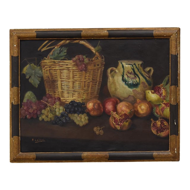 Antique Rafael La Torre Fruit Basket Still Life Oil Painting, Framed For Sale