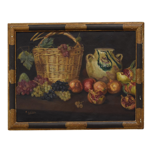 Antique Rafael La Torre Fruit Basket Still Life Oil Painting, Framed