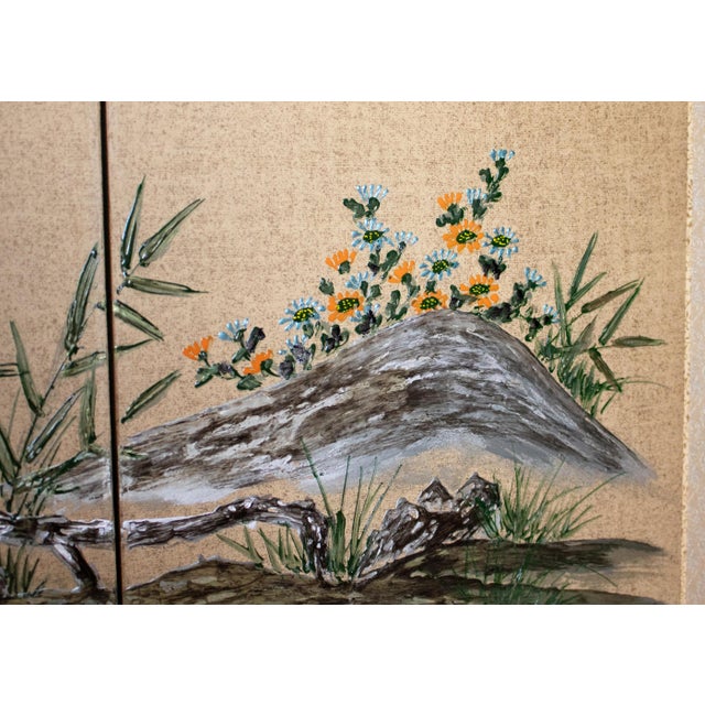 Wood Showa Era C. 1970s Japanese Maki-E Byobu Screen "Blossoming Sakura and Asters" For Sale - Image 7 of 18