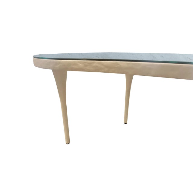 2000 - 2009 Mid-Century Style White Gesso Coffee Table With Antique Mirrored Top For Sale - Image 5 of 7