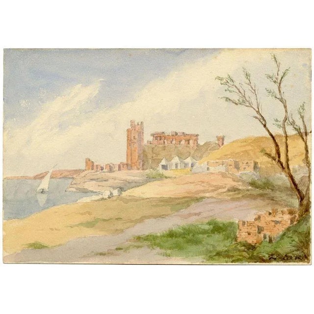 An original 1914 watercolour painting, F. Paterson, Temple of Kom Ombo on the Nile, Egypt.A delicate travel sketch,...