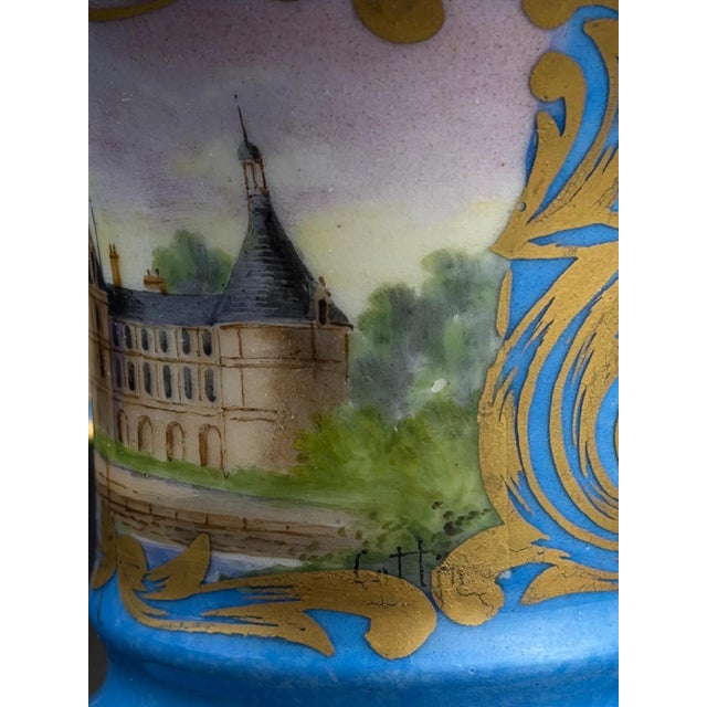 French Hand-Painted Porcelain Cup and Saucer in the style of Sèvres, 19th Century, Set of 2 For Sale - Image 10 of 13